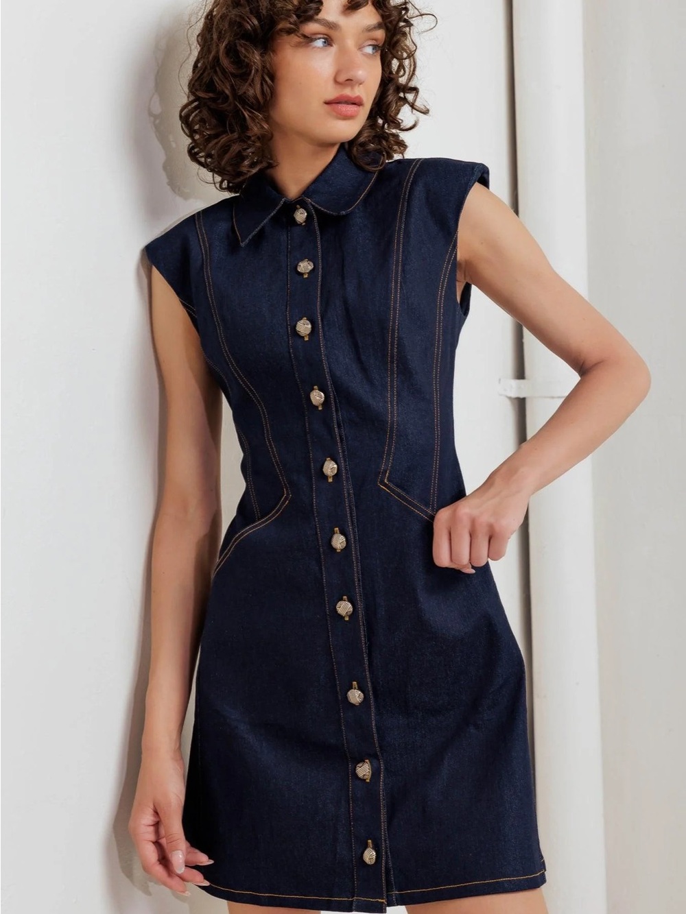 NWOT Sleeveless Dark Indigo Denim Shirt Dress - Women